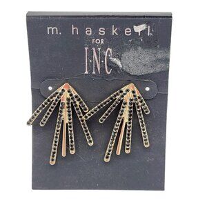 M. Haskell For INC Contemporary Earrings Gold Tone Black Rhinestone Pierced